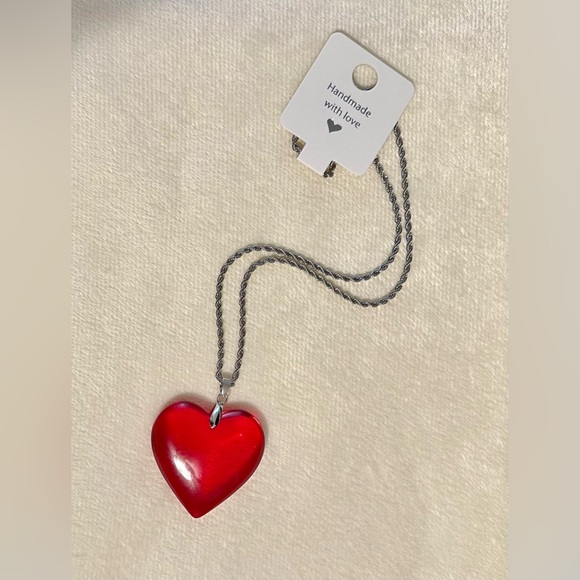 Big Red Crystal Glass Heart Charm Pendant Choker Necklace  Chunky Heart … - Picture 12 of 14